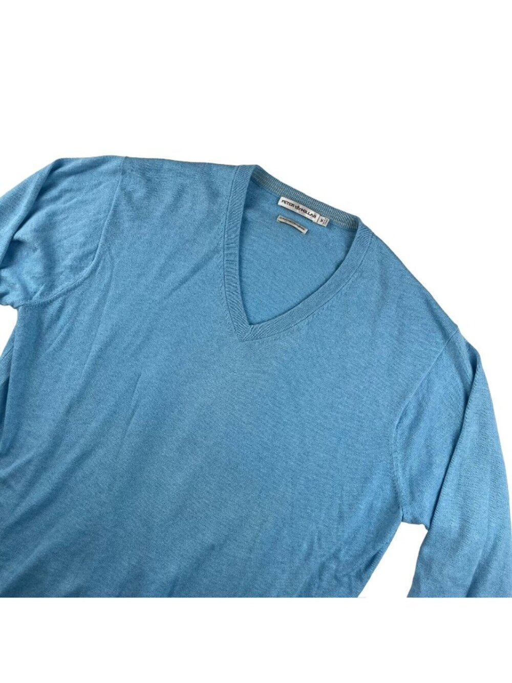 Peter Millar Men's Blue Cotton/Cashmere V-Neck Sweater • MEDIUM